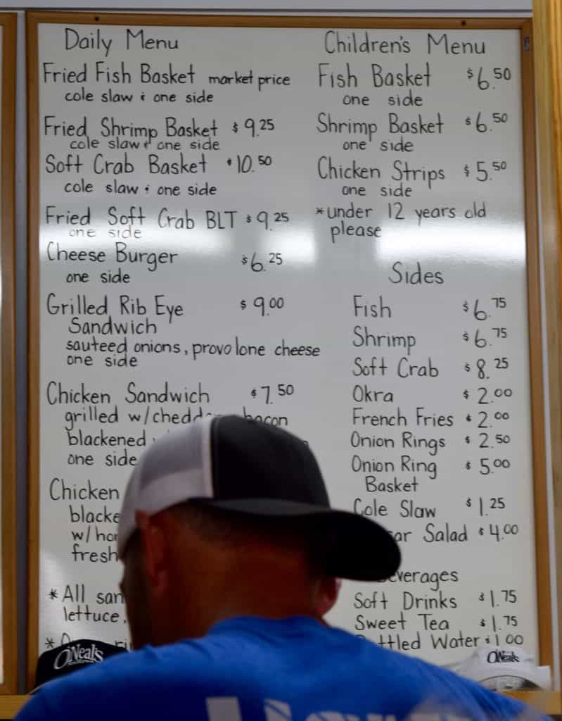 O'Neals Sea Harvest in Outer Banks, Nc Menu