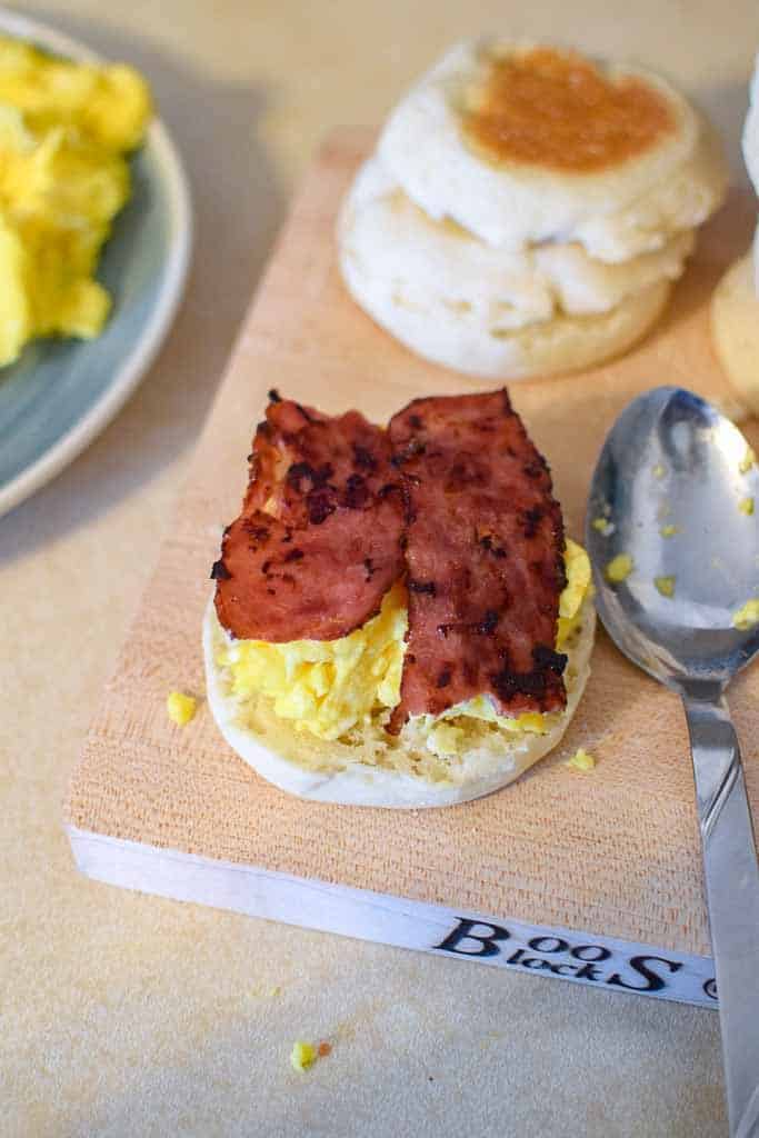 Breakfast sandwiches just became so much easier with this microwaveable egg  cooker. It's a toasted English muffin with eggs, cheese, turkey…