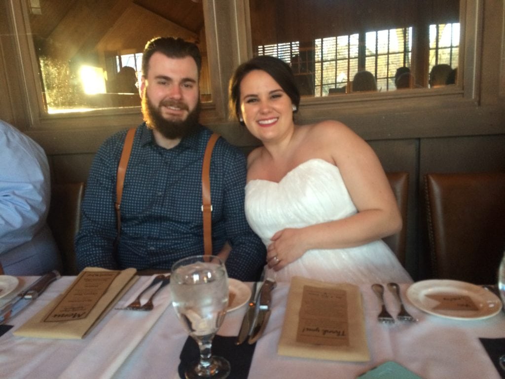 Wedding reception and married couple at The Barn at Rocky Fork Creek in Gahanna, Oh